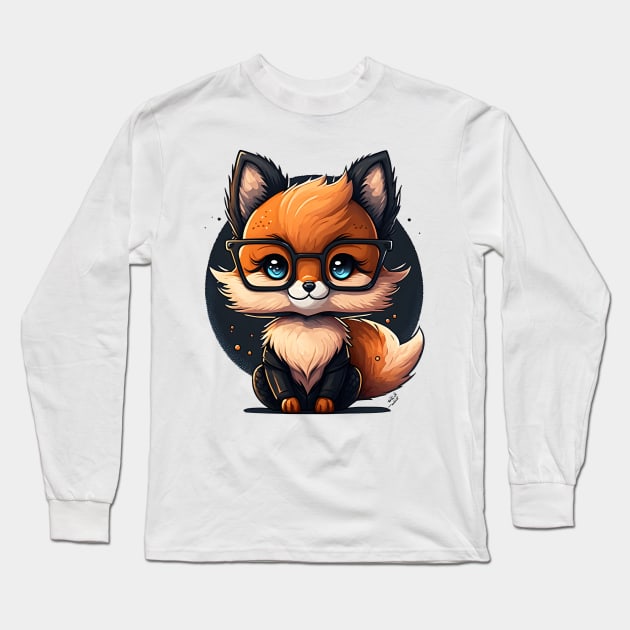 Smart sly cute cartoon fox with glasses Long Sleeve T-Shirt by MLArtifex